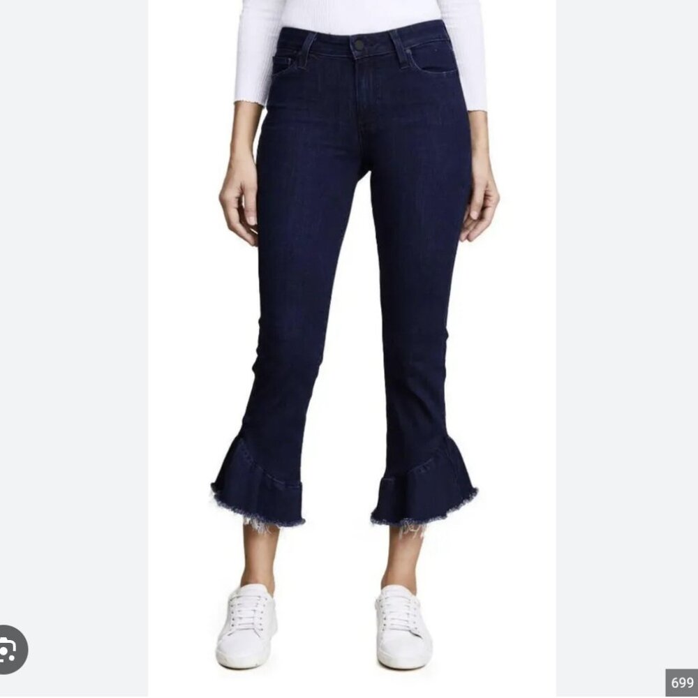PAIGE Merritt Dark-Wash Stretch FLORA FRAYED HEM Jeans